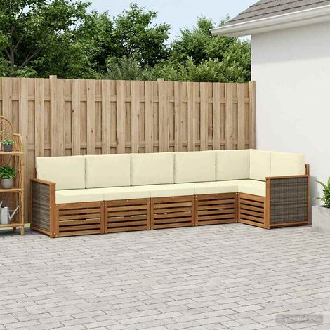 vidaXL Conjunto de sofás de exterior 6 uds. Natural y Crema (1/5)