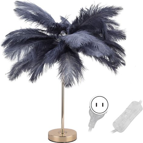 Lampadaire à plumes d'autruche G4, lampe de chevet décorative grise pour chambre et mariage, prise américaine 110V