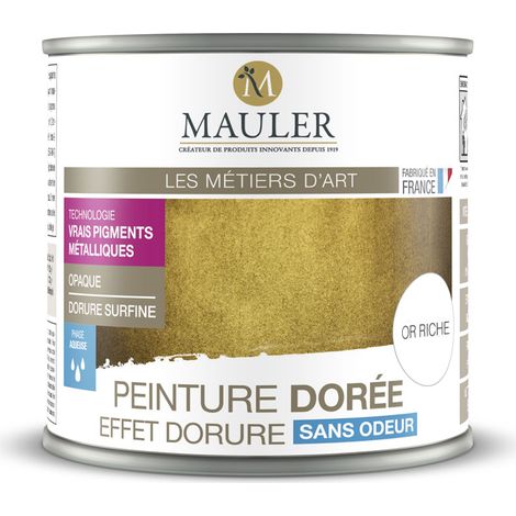 Peinture dorée multisupport 0,5L – Aspect métallique satiné or pâle – Couvrante dès 2 couches – Pour bois, métal, PVC, plâtre – 1919 By Mauler (1/3)