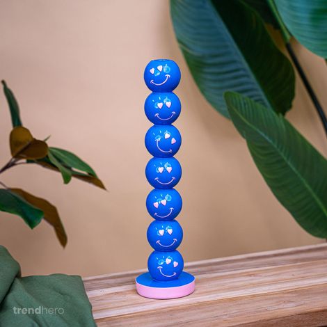Bougeoir Design Boules avec Smileys Bleu Chandelier Décoratif pour Intérieur 9 x 9 x 36 cm - PANGIVO