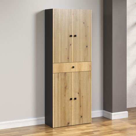 Meuble de salle de bain 1 tiroir 70x31x186 cm naturel et gris - FRUTZ (1/3)