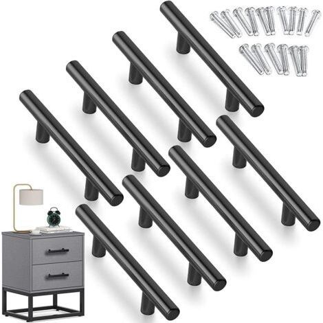 8 PCS T- Bar Bâton Cuisine Porte Poignées Tire Avec Vis(150MM), Poignee de Meuble Cuisine Espacement des Trous de 96 mm, pour Porte d'armoire Poignées de Porte de Cuisine, le noir (1/5)
