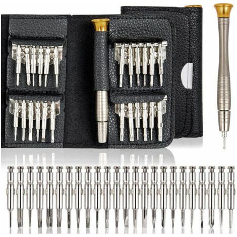 25-teiliges Schraubendreher-Set für PC, Brille, Handy, Uhr, Digitalkamera, Präzisionsschraubendreher-Reparaturset mit schwarzer Ledertasche