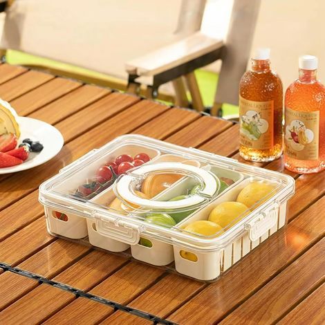 Unterteilte Snackbox mit Deckel, stapelbar, 31 cm L x 24 cm B x 7 cm H – Für Obst, Gemüse, Süßigkeiten, Nüsse – Weiß (1/5)