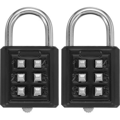 Cadenas Combinaison, Cadenas Bouton-Poussoir 6 Chiffres Mécanisme Verrouillage 3 Positions Sécurité Combinaison Pour Casiers Salle Sport Casiers Armoire (Noir, Pack 2) (1/5)