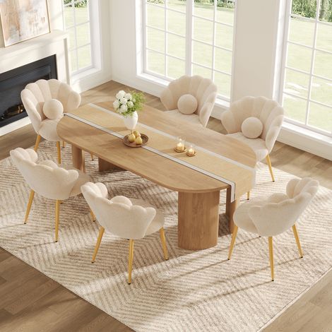 Lot 6 chaises salle à manger 60x62,5x83 cm tissu peluche beige, dossier enveloppant – MEUBLIV (1/5)