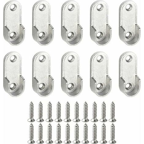 10 Pièces Support Penderie D'armoire Support Tringle Rideaux Support Tringle Penderie Support pour Barre de Penderie Suspendu Tringle Ovale avec Vis, pour Penderie Placard (47mm) (1/5)