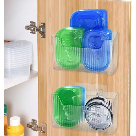 Lot de 2 organiseurs adhésifs pour portes d'armoires, organiseurs transparents pour couvercles de placards, organiseurs muraux pour portes de garde-manger, paniers de cuisine sous évier (transparents)