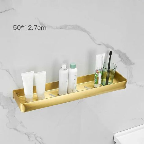 Étagère de salle de bain (50 cm) - Étagère de douche/baignoire en aluminium brossé doré - Étagère d'angle murale en aluminium noir - Support de rangement pour cuisine (1/5)