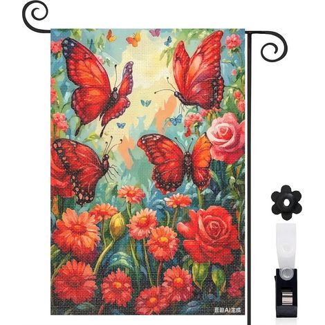 Drapeau de jardin papillons violets et roses 30 x 45 cm décoration cour et balcon (1/5)