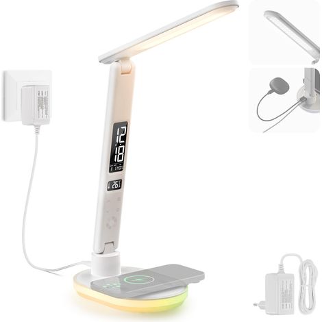 Lampe Bureau, Sortie USB-A, 3 Modes d'éclairage, 5 Niveaux de luminosité, 4 Effets RVB, IRC 85, Lampe Tactile Ergonomique pour Le Confort des Yeux, N20 (1/5)