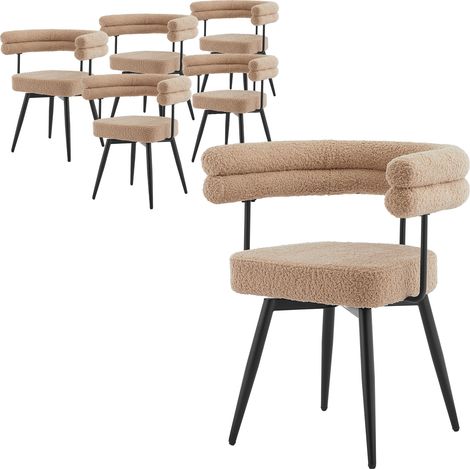 ML-Design Lot de 6 Chaises Pivotantes, Marron en Tissu Teddy Pieds en métal avec Accoudoirs et Dossier, Rotation à 360°, Assise Rembourrée Ergonomique, Mobilier Moderne pour Salle à Manger ou Salon (1/5)