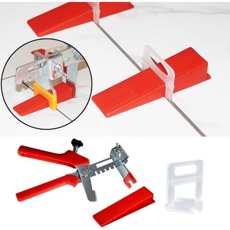 Système de nivellement de carrelage avec pince, cales et clips réutilisables pour pose de sol, outil de mise à niveau précis, kit complet 3mm. (1/5)