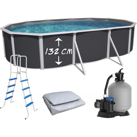 Piscine hors-sol acier Toi ANTHRACITE MAGNUM ovale 640 x 366cm H 132cm liner gris