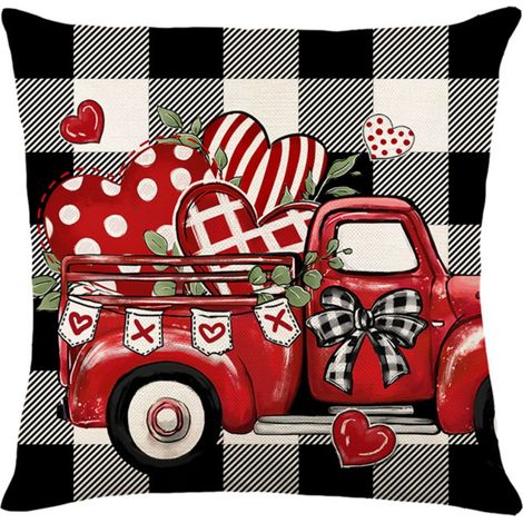 Taie D'oreiller - Imprimé Cœurs Et Bisous - Pour Décoration Festive Saint-Valentin Jour De L'an - 45 x 45 cm - 1 Pièce (1/2)