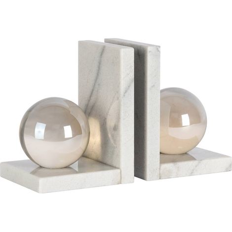 Serre livres chic en marbre et cristal - blanc marbré et cristal fumé (1/5)