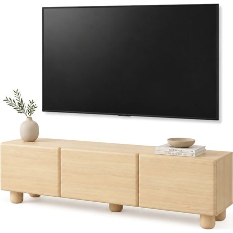 Mobile Porta tv Gareto, un Ripiano, 3 Ante, Angoli Arrotondati, 150x38x47h cm Marrone Rovere
