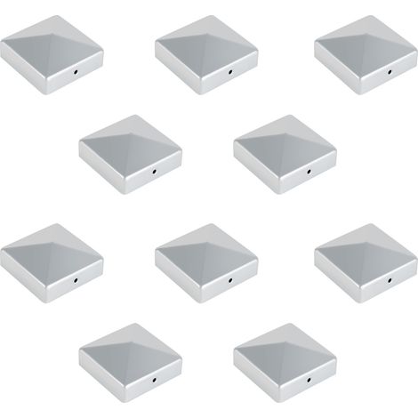 Randaco 10x Tapa para poste 71x71mm Plateada, forma pirámide, cubierta de hierro para postes de madera y vallas de jardín (1/5)