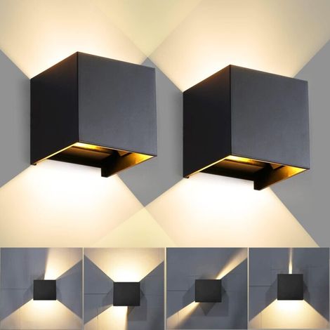 AMXCNOY 2er-Pack 12-W-LED-Wandleuchten für den Innen- und Außenbereich, verstellbarer Abstrahlwinkel, Abmessungen 10 x 10 x 10 cm, warmweißes Licht (3000 K), schwarze Oberfläche (1/5)