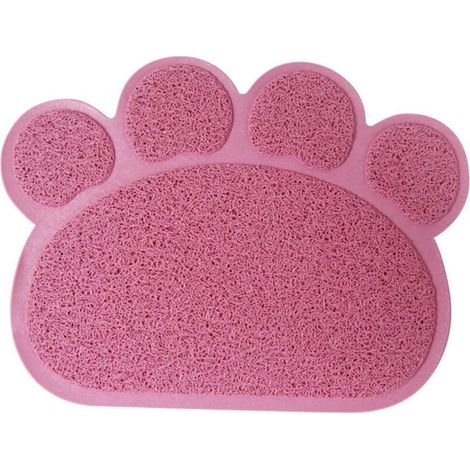Pvc Forme De Patte Chat Chien Tapis Bac À Litière Couverture Antidérapant Nourriture Eau Bol Alimentation Plateau Rose Clair (1/3)