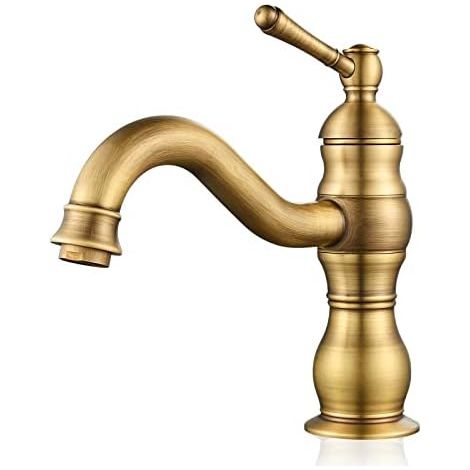 Robinet de lavabo rétro pivotant à 360°, mitigeur en laiton à levier unique pour vasque, eau chaude et froide, aérateur anti-éclaboussures（Doré ）