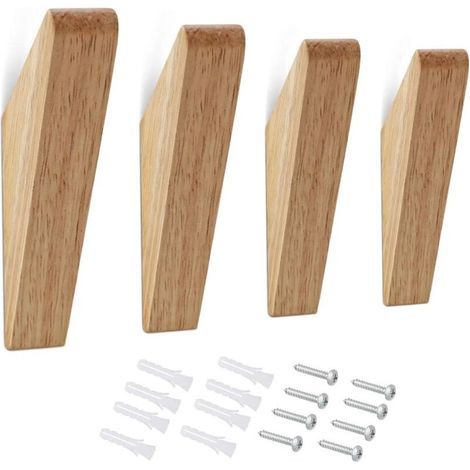 Huthaken aus Holz, Wandhaken aus Naturholz, dreieckiger Holzhaken, geeignet für Hüte, Jacken, Taschen, Kleidung (4 Stück) (1/5)