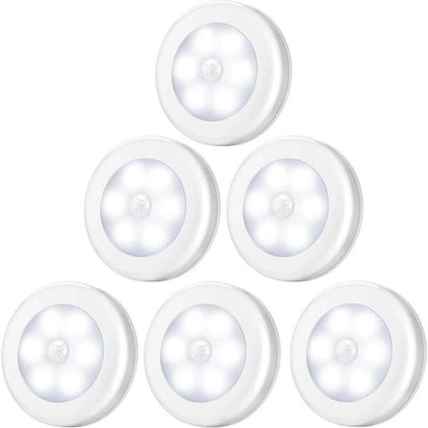 Lampe de placard/penderie LED avec 6 veilleuses, base magnétique et détecteur de mouvement, couleur argent. (1/5)