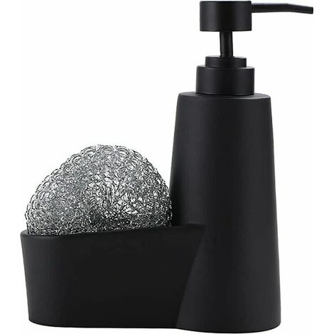 Sink soap dispenser, liquid hand soap dispenser with sponge holder and steel wool brush for home and kitchen (Black) (1/5)