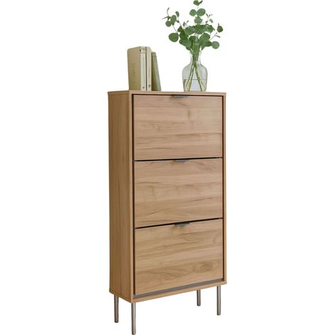 Zapatero 3 Puertas, Mueble Recibidor Sforza 3 Trampones Capacidad 24 pares aprox. Roble Natural 63x110x24 cm