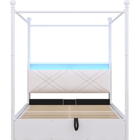 Metall-Doppelbett 140x190 Weiß mit hydraulischem Stauraum, LED und USB-C (1/5)