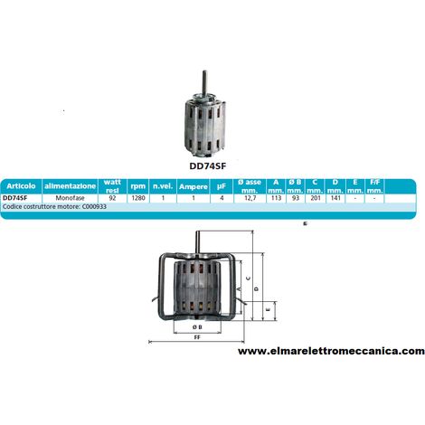 DD74SF 92 W 1280 Giri Motore Elettrico Monofase Ventilatore Centrifugo Assiale