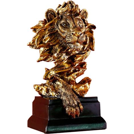 Figurine tête de Lion en résine dorée, Statue lion décor bureau & maison, décoration animal, décoration intérieure (1/5)