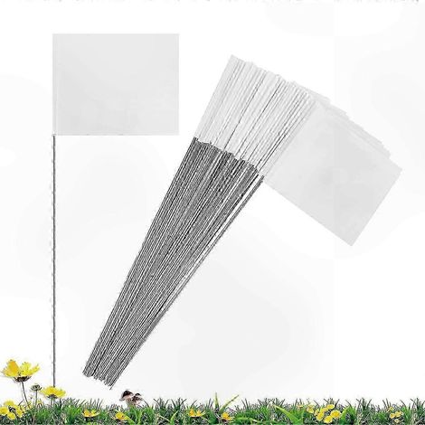 Lot de 50 fanions de balisage résistants pour jardin et irrigation, 38 x 10 x 13 cm, résistants aux intempéries, blancs. (1/3)