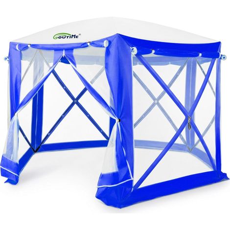 Tonnelle Pliable instantanée 3×3 M, Tente hexagonale de Jardin Protection solaire, anti-insectes et anti-moustiques (Bleu) (1/5)