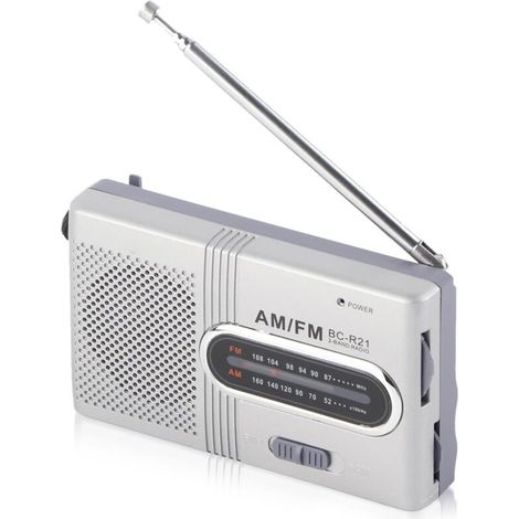 Mini radio AM/FM portable, haut-parleur intégré avec antenne rétractable et prise casque standard, argent (1/5)