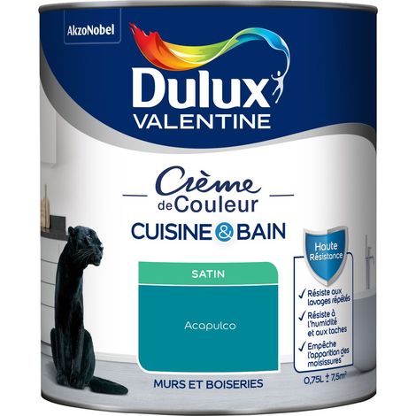 [PROMO] Dulux Valentine Peinture Intérieure Crème de Couleur Cuisine et Salle de bain - Satin Acapulco 0,75 L