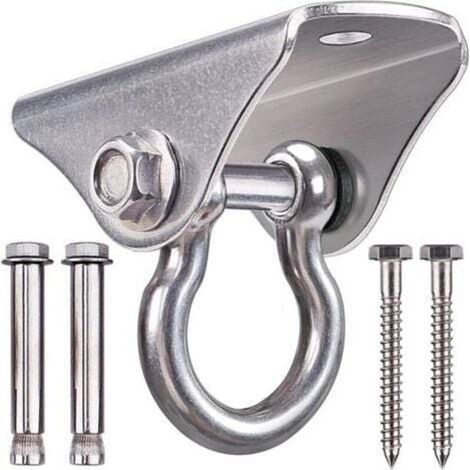 Gancio da soffitto resistente in acciaio inox SUS304, portata 400 kg, ideale per appendere sedie, lampade, amache, attrezzature yoga, con 4 viti di fissaggio.