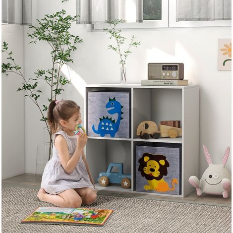 Kinderregal mit 2 Aufbewahrungsboxen, 61,8 x 29,9 x 61,8 cm, Weiß und Grau HAVRYA (1/5)