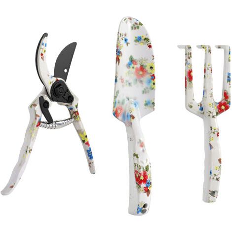 Ensemble d'outils de jardin, 3 pièces, outils de jardin en métal comprenant une truelle, un râteau à main et un sécateur. (1/5)