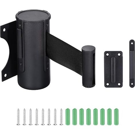 Fixed Wall Mount Retractable Belt Barrier, 10 Feet Black Color Belt with Steel Enclosure for Crowd Control Grocery Retail Store Stadium (1/5)