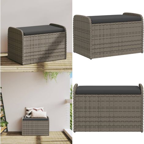 Banc de rangement avec coussin gris 80x51x52 cm résine tressée - Banc De Jardin - Meuble De Jardin - Rangement Extérieur - Résine Tressée - Mobilier D'extérieur - Home & Living