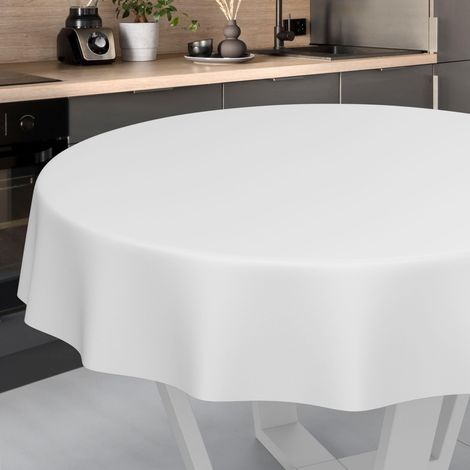 Nappe en Toile cirée, Lavable, pour Table de Jardin, extérieur et intérieur, Ronde, 100 cm, Bord coupé, Blanche (1/5)