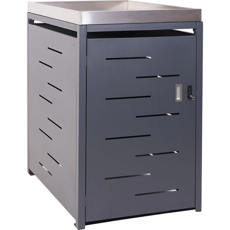 1er-Mülltonnenverkleidung HHG-375, Mülltonnenbox, Pflanzkasten Edelstahl-Metall-Kombi 35kg 125x69x84cm erweiterbar