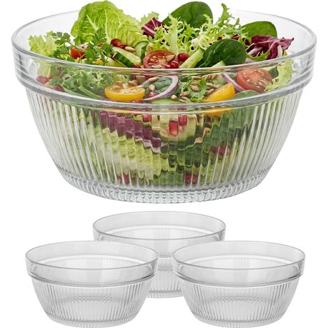 Bol para ensalada, vidrio de cal sodada, 17 cm de diámetro, 3 piezas, capacidad inferior a 1 litro, diseño estriado (1/5)