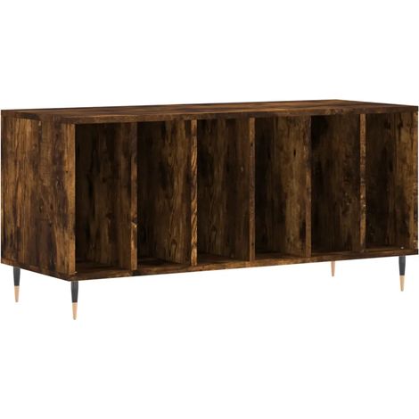 Armoire à disques pratique et classique 100 x 38 x 48 cm grande capacité style industriel en bois d'ingénierie chêne fumé (1/5)