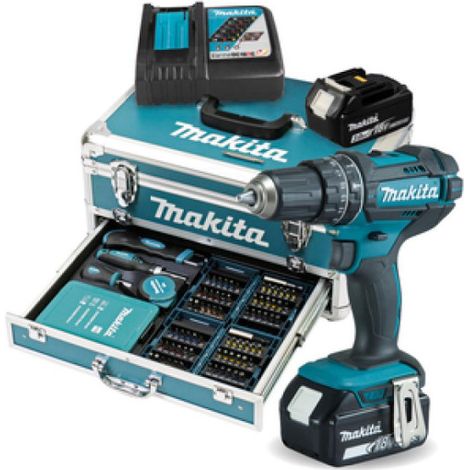 Makita – Perceuse-visseuse à percussion sans fil 18V avec 2 batteries 3.0Ah – Mandrin 13mm – Coffret alu – Éclairage LED – Couple 62Nm (1/10)