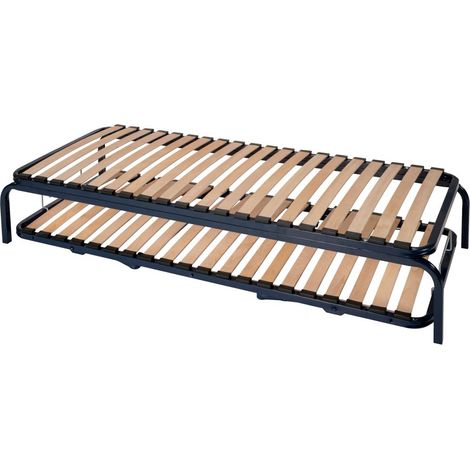 Lit gigogne 70x190 – 2 sommiers avec pieds escamotables – Cadre métal traité anticorrosion – 20 lattes en contreplaqué bouleau – Sedac (1/5)