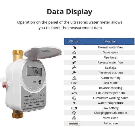 Compteur d'eau ultrasonique Tuya DN20 avec vanne, affichage LCD, mesure du débit et de la consommation d'eau, étanchéité IP68 (1/5)