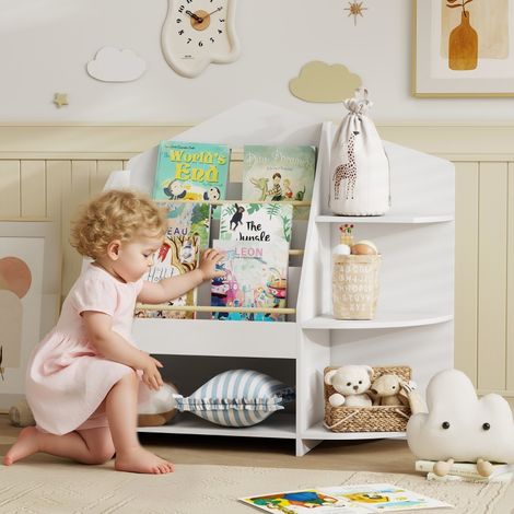 Étagère pour enfants avec 7 étagères pour livres,jouets,bords ronds,supporte 40 kg,blanche (1/5)