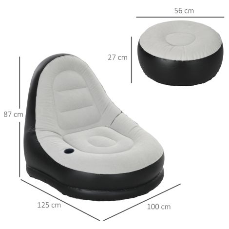 Canapé gonflable (avec repose-pieds) et fauteuil gonflable (avec porte-gobelet) — Gris clair — Mobilier idéal pour le camping et la maison